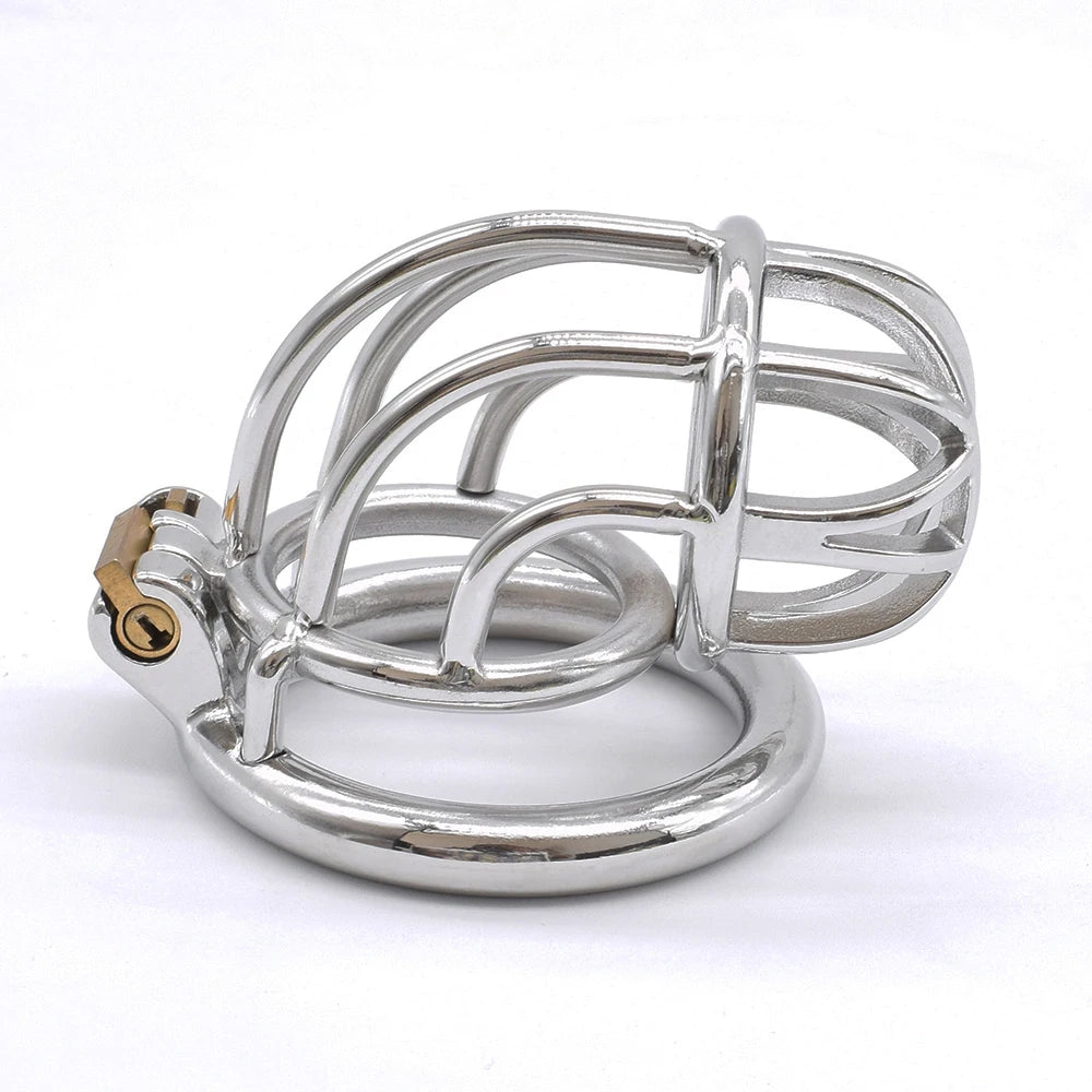 Cage de chastete courbee en metal avec ceinture amovible
