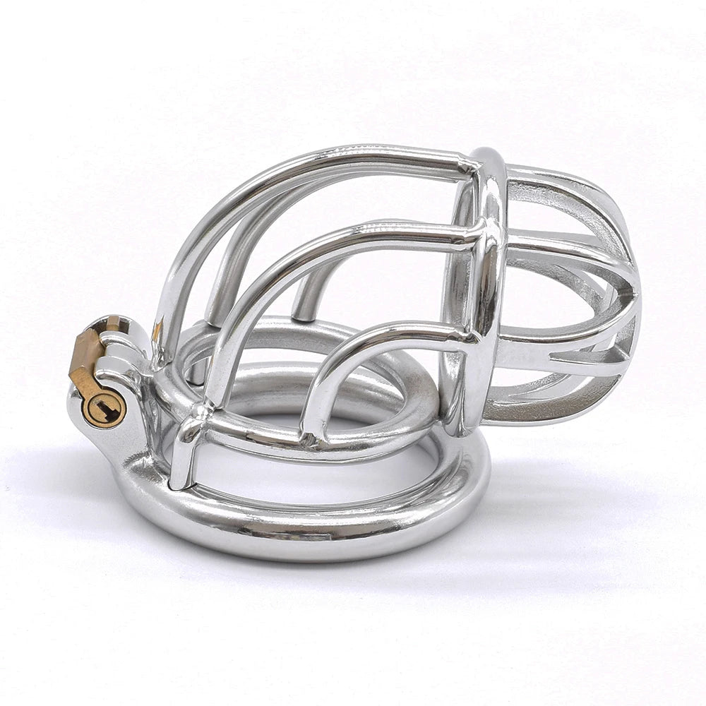 Cage de chastete courbee en metal avec ceinture amovible
