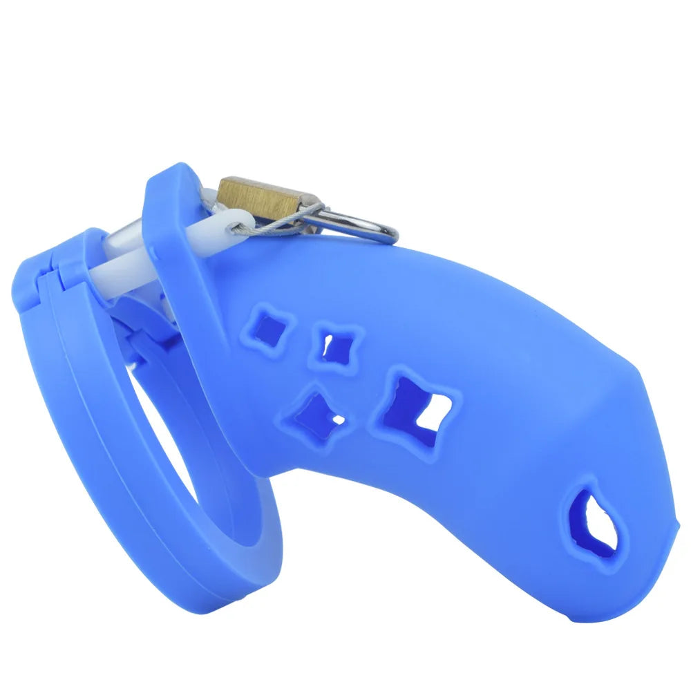 Cage de chastete en silicone bleu