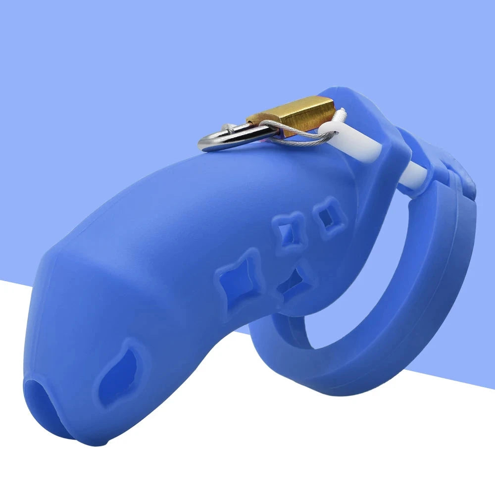 Cage de chastete en silicone bleu