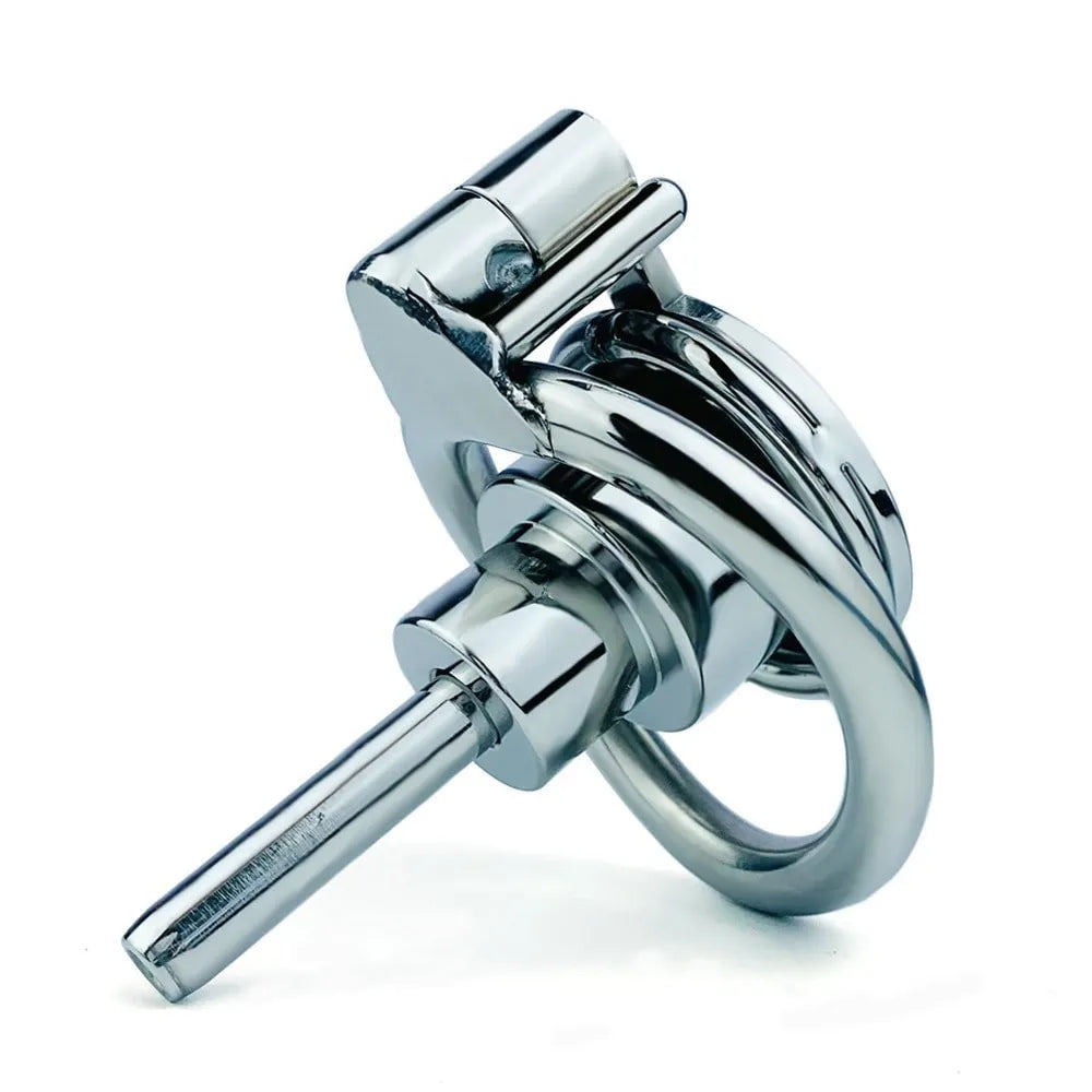 Cage de chastete inversee en metal avec plug d'uretre amovible