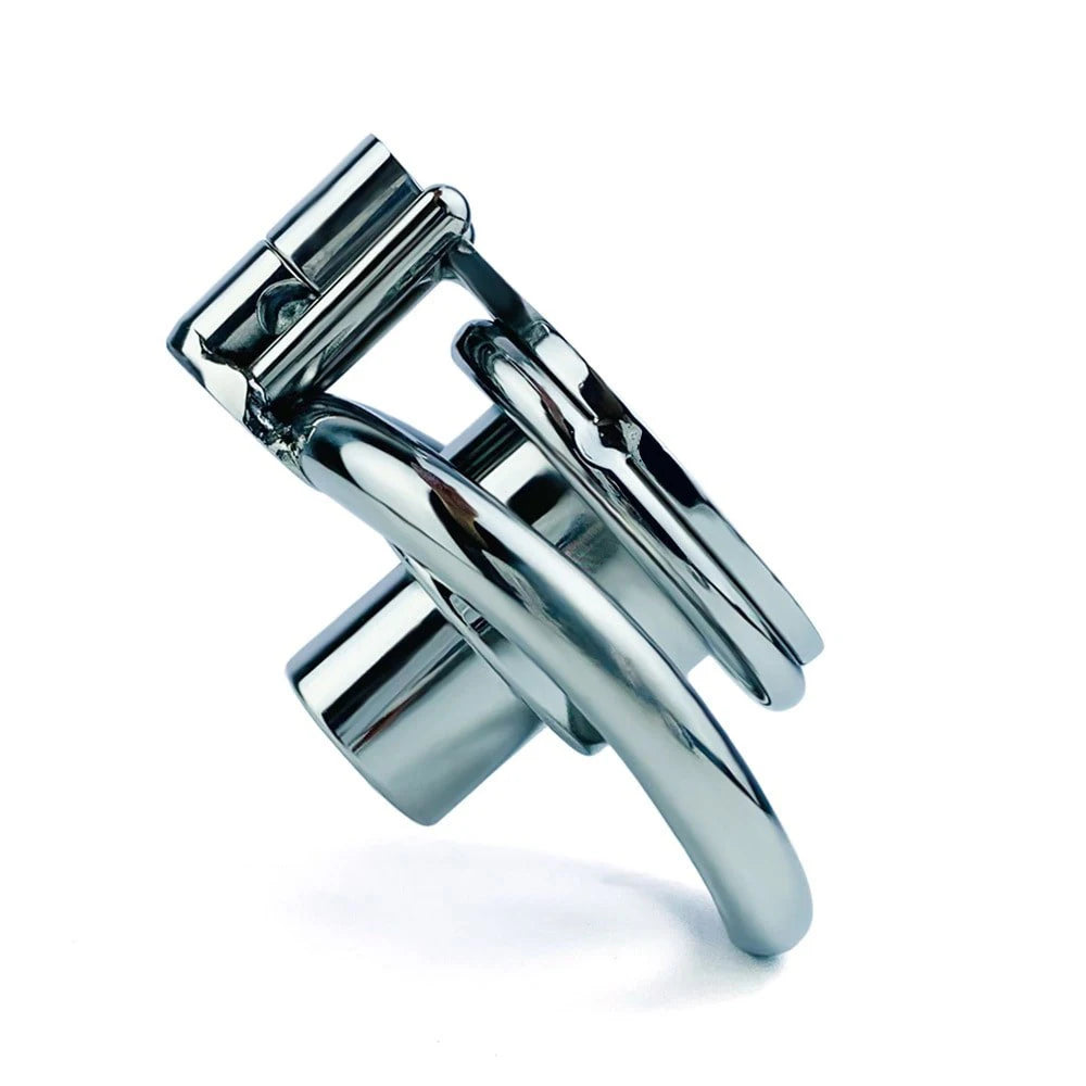 Cage de chastete inversee en metal avec plug d'uretre amovible