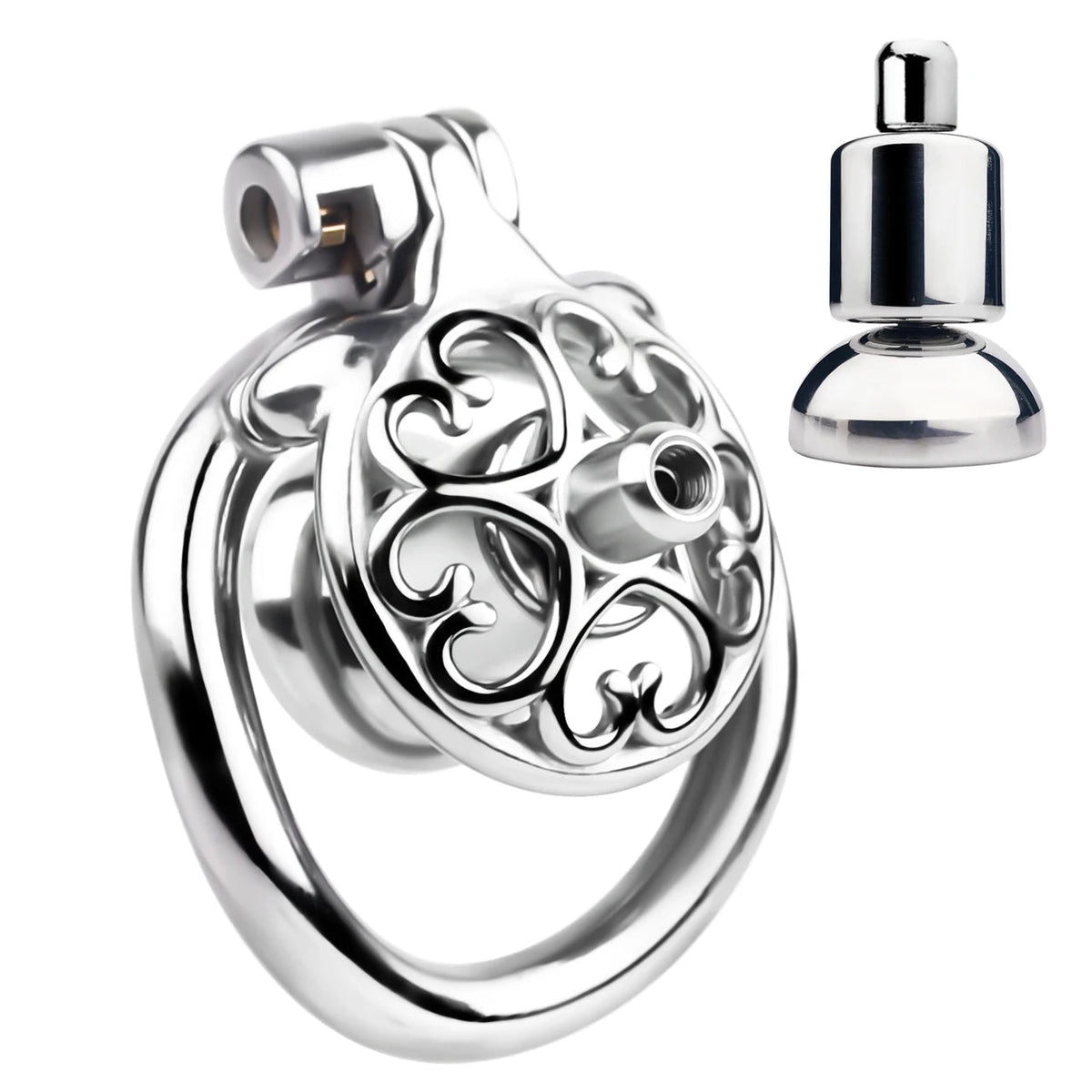 Cage de chastete inversee rosace de coeurs en metal
