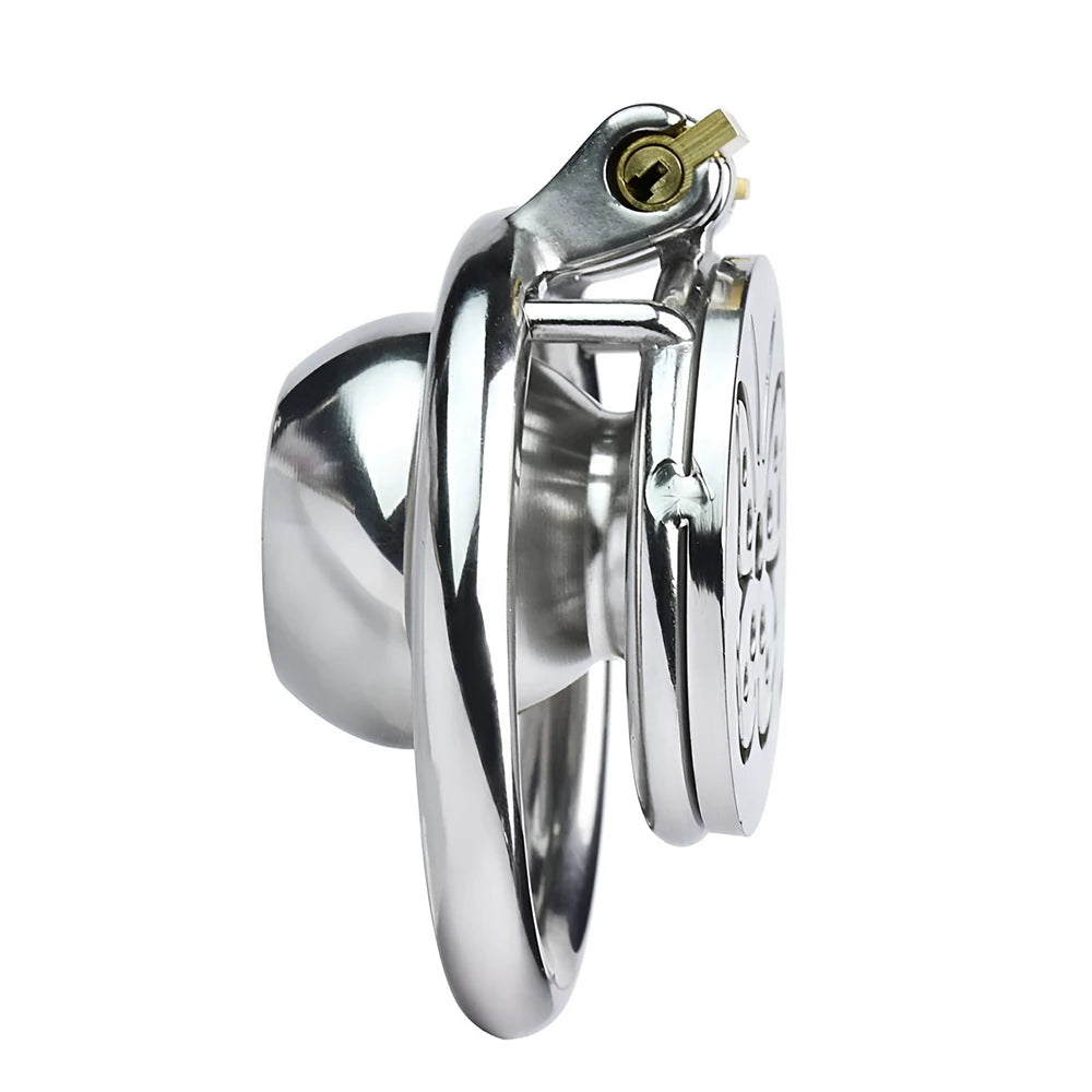 Cage de chastete negative en metal motif papillon avec plug d'uretre amovible