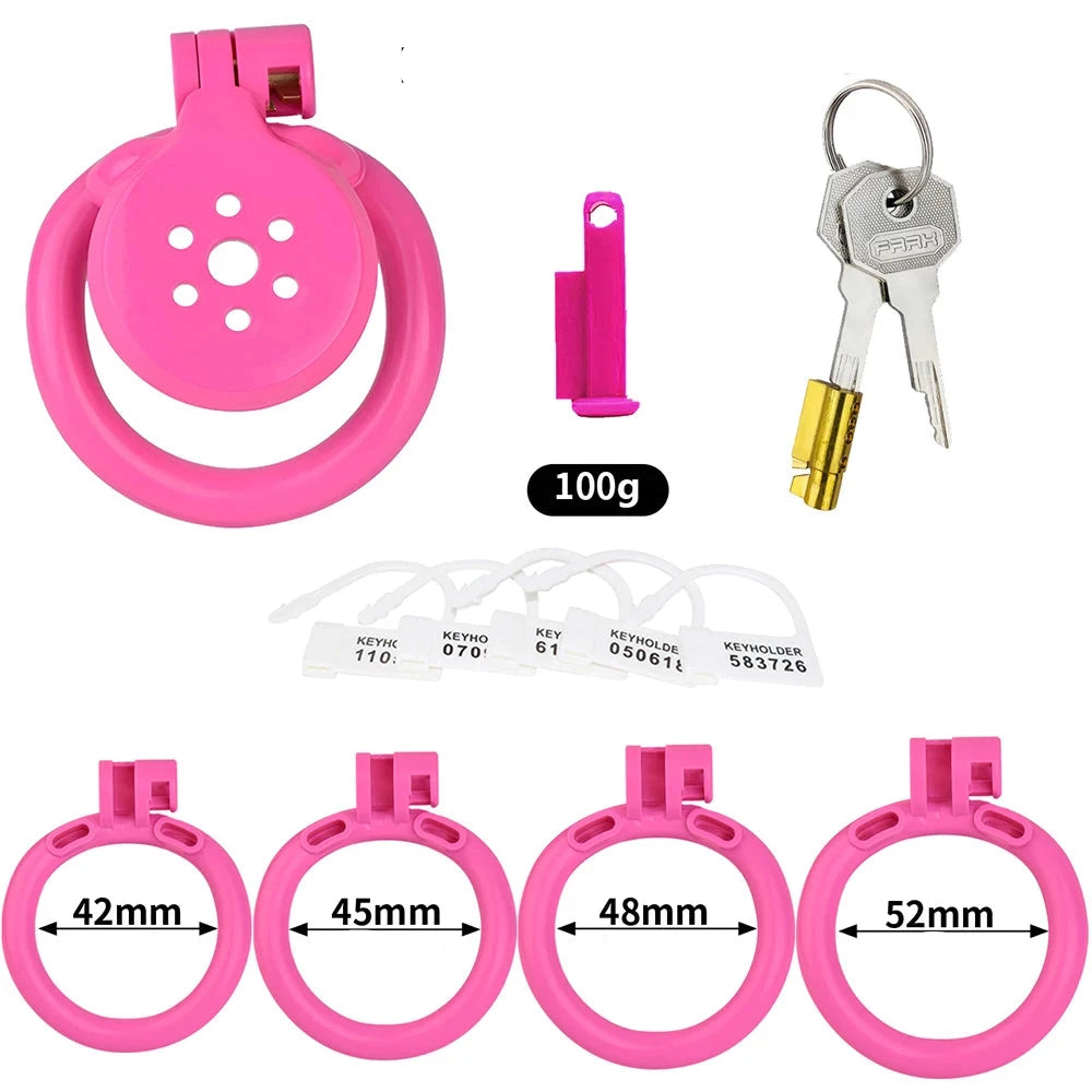 Cage de chastete plate en plastique rose pack complet