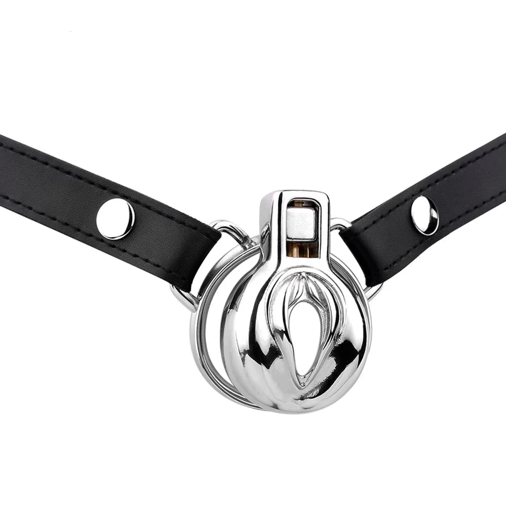 Cage de chastete sissy en metal avec ceinture amovible
