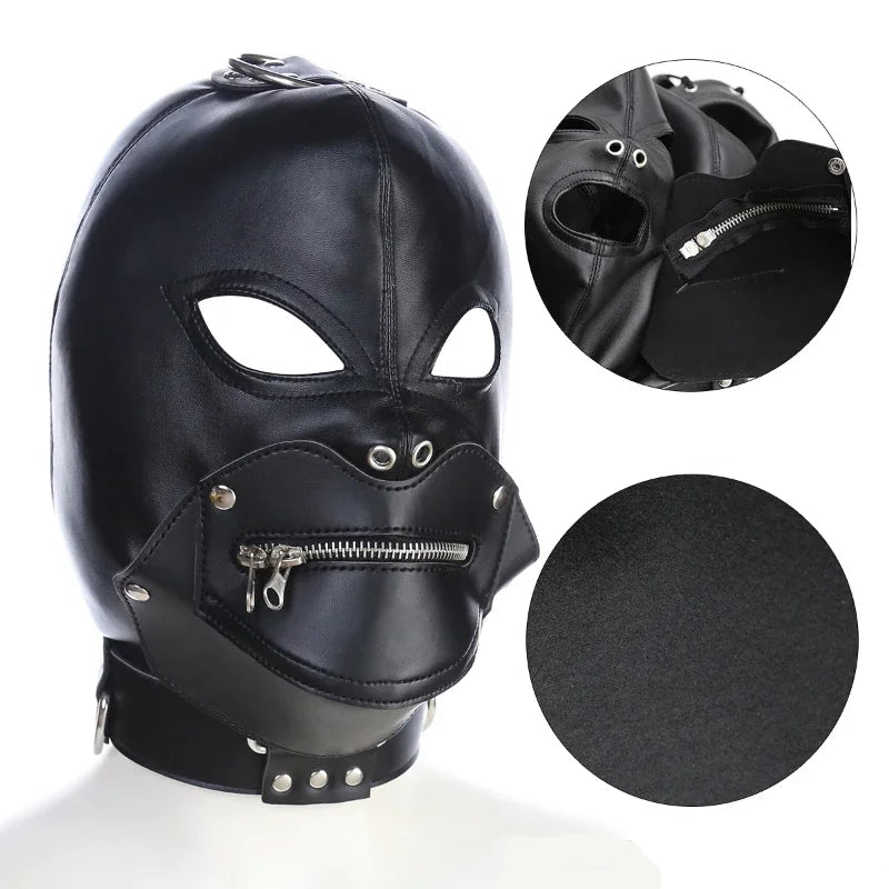 Cagoule BDSM fermeture zip bouche 1