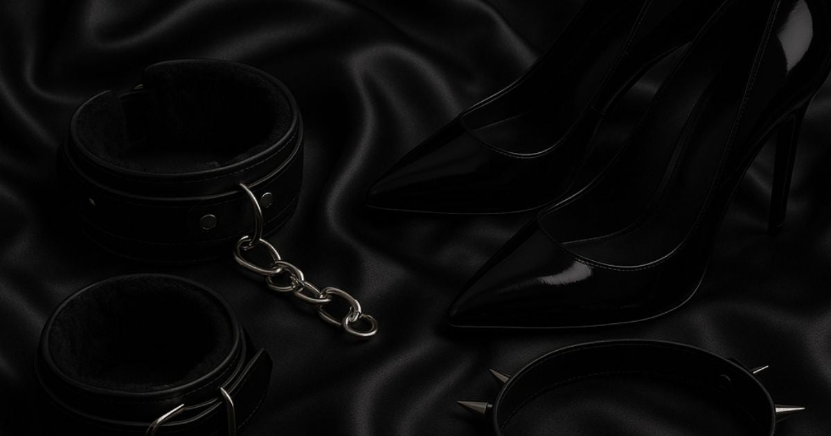 Collier de cuir à chaîne, talons noirs et satin : l'univers BDSM