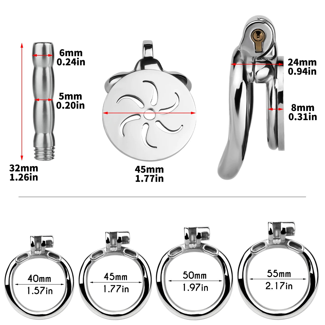 Cage de Chasteté Plate Spirale avec Sonde d'urètre amovible 