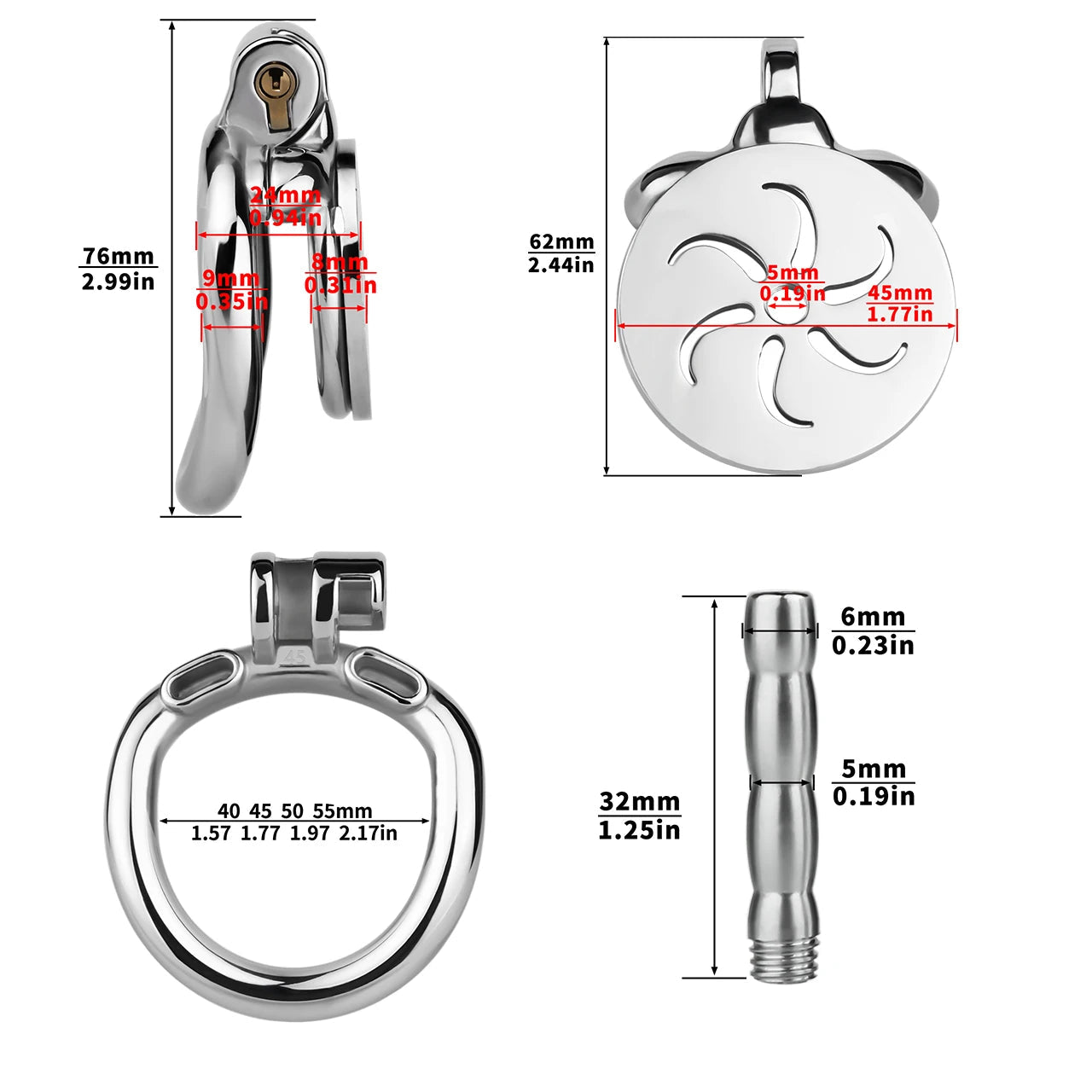 Cage de Chasteté Plate Spirale avec Sonde d'urètre amovible 