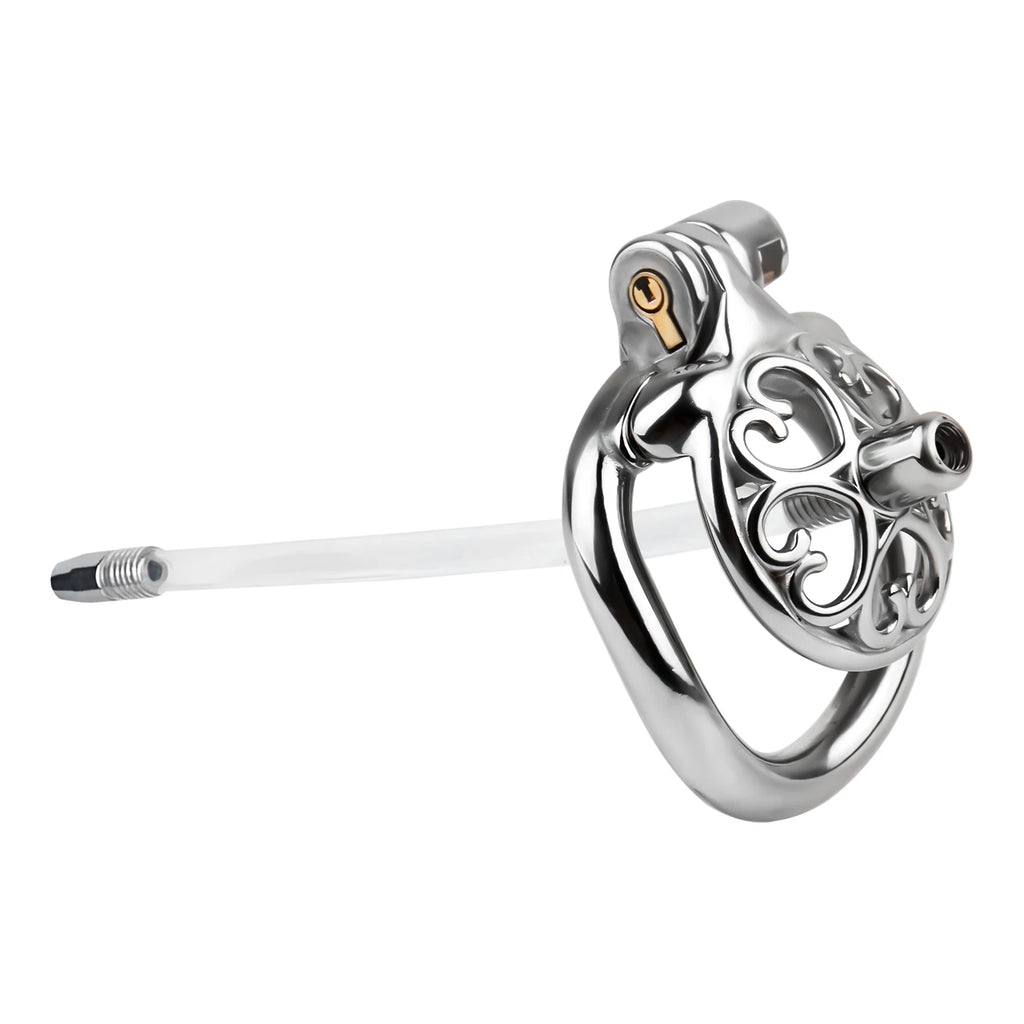 Cage de chasteté rosace de coeurs avec plug uretre 