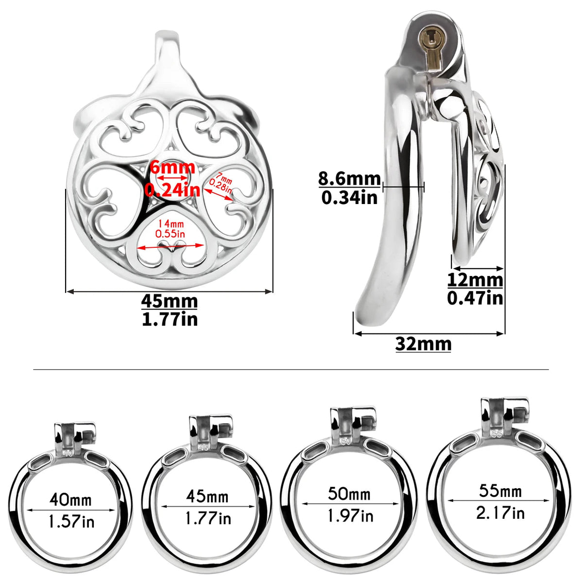 Cage de chasteté rosace de coeurs avec plug uretre 