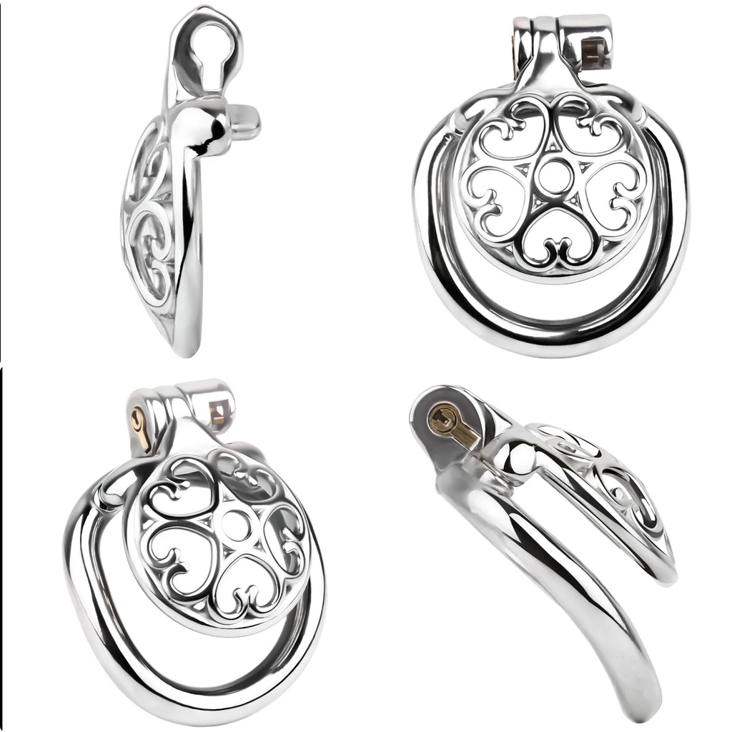 Cage de chasteté rosace de coeurs en metal 