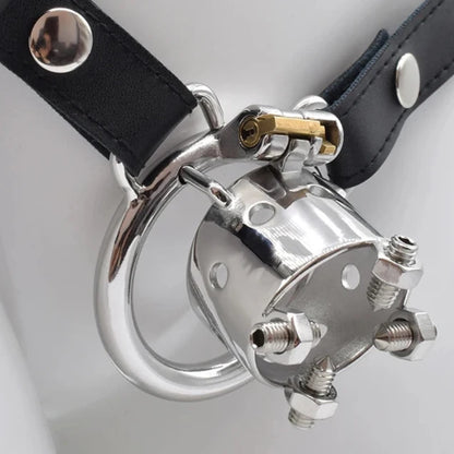 Cage de chastete 4 vis BDSM en metal avec ceinture amovible 40