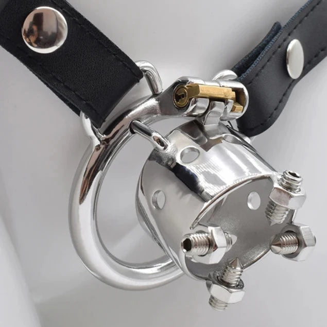 Cage de chastete 4 vis BDSM en metal avec ceinture amovible 50