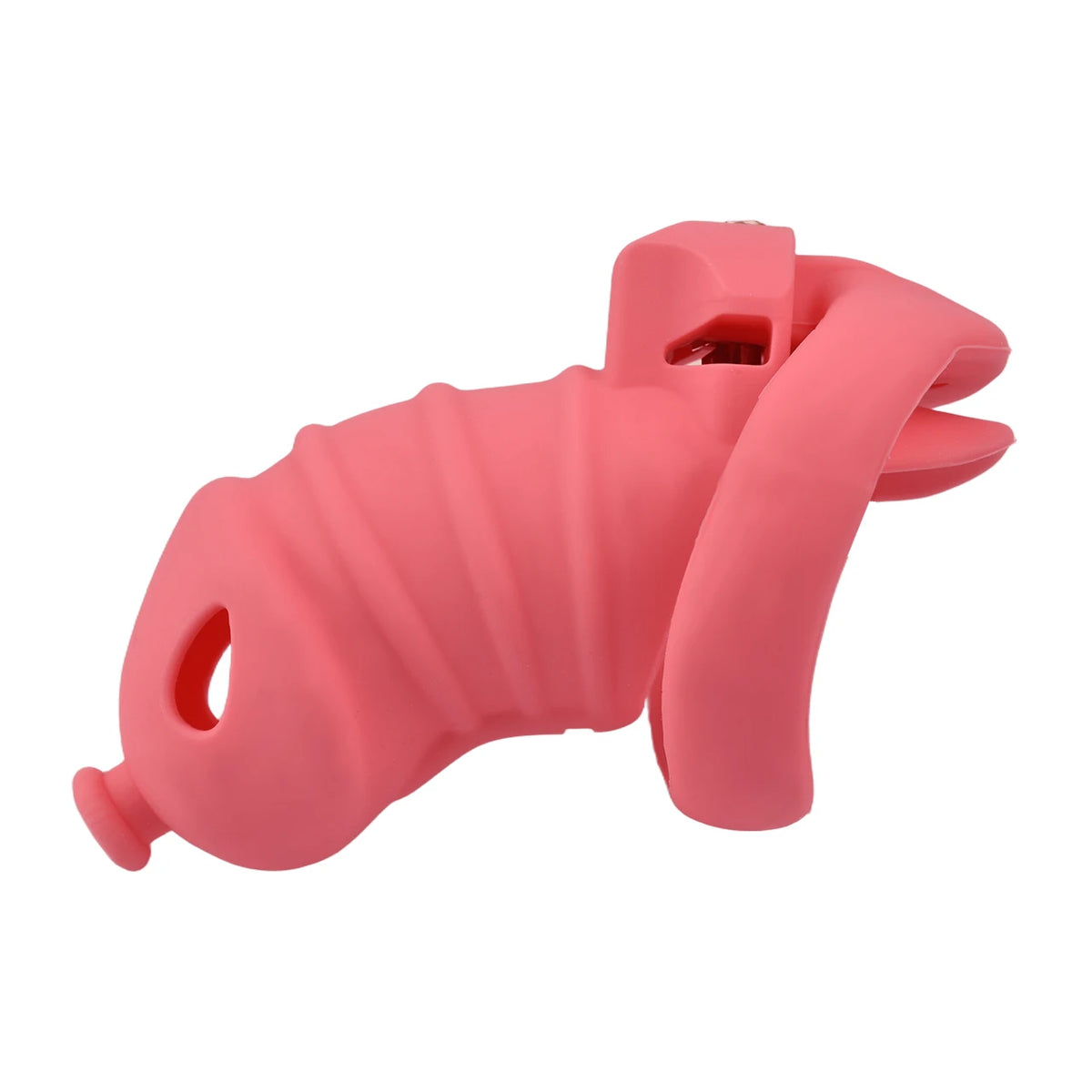 Cage de chasteté côtelée en silicone corail avec ceinture