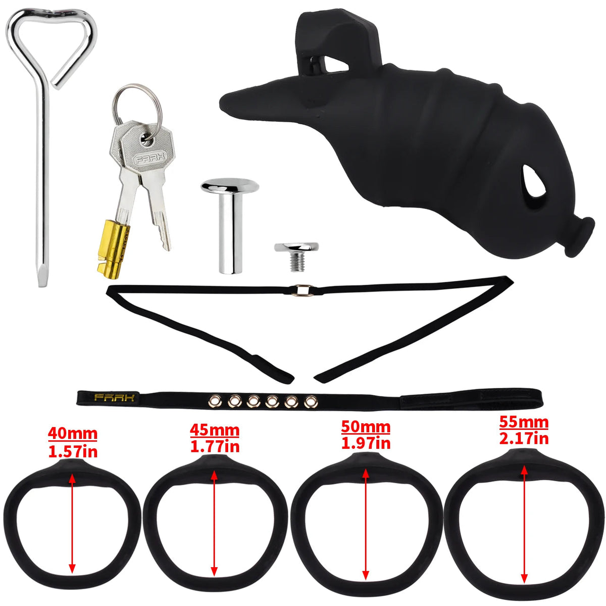 Cage de chastete cotelee en silicone noir avec ceinture 