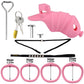 Cage de chastete cotelee en silicone rose avec ceinture 