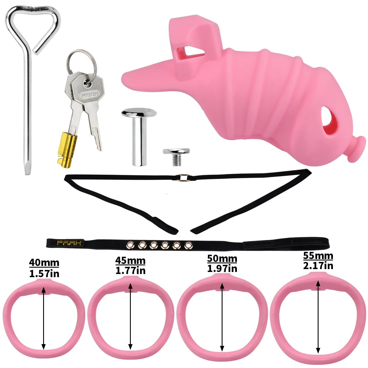 Cage de chastete cotelee en silicone rose avec ceinture 
