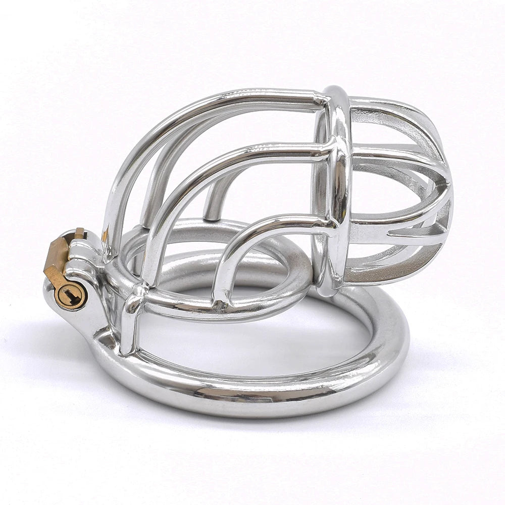 Cage de chastete courbee en metal avec ceinture amovible