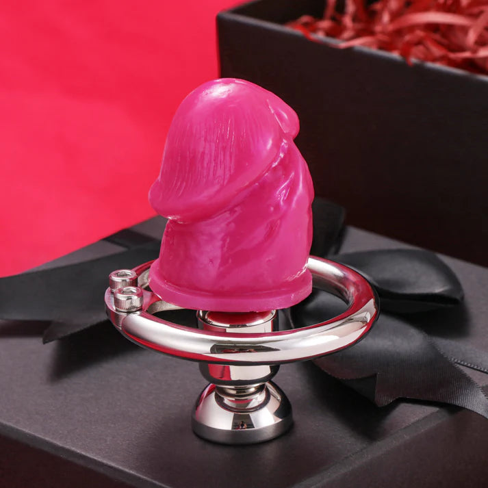 Inverted Metal Chastity Cage with Removable Colored Silicone Dildo