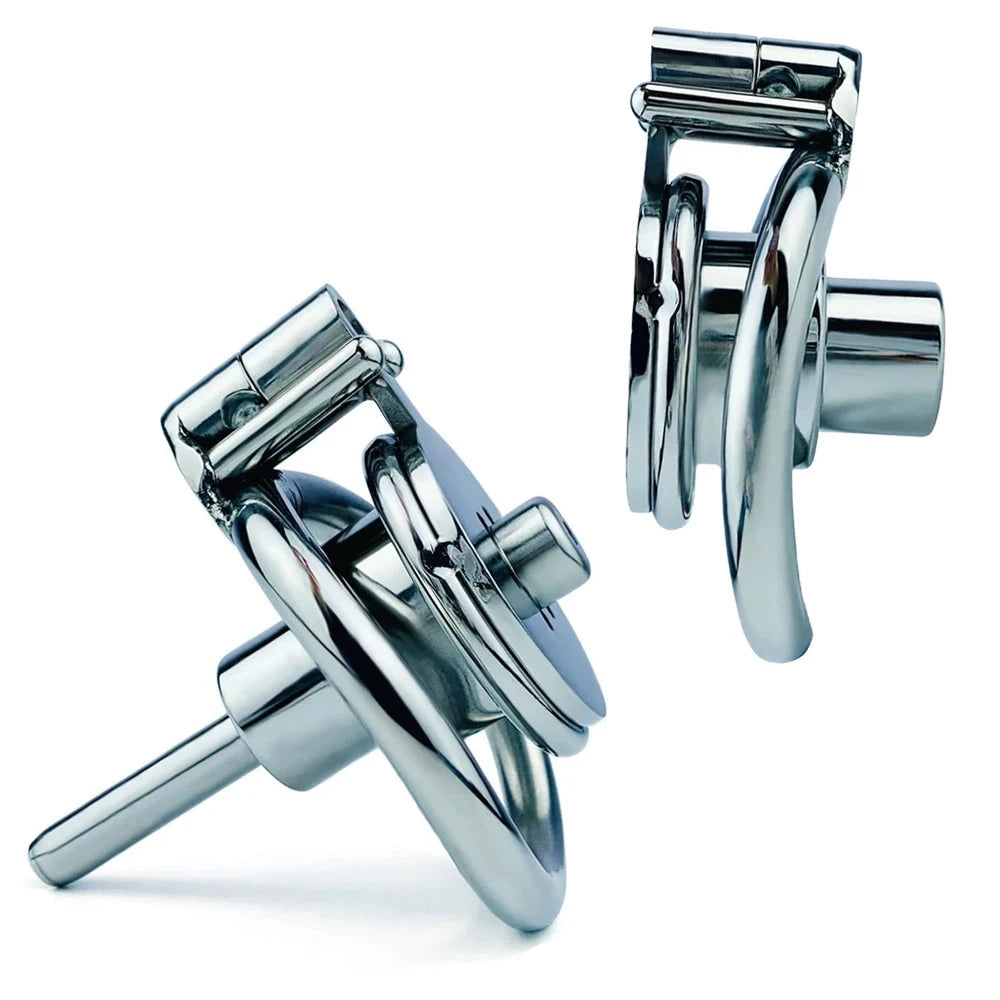Cage de chastete inversee en metal avec plug d'uretre amovible