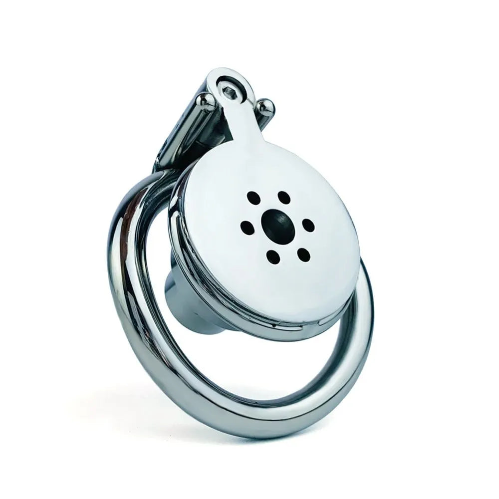 Cage de chastete inversee en metal avec plug d'uretre amovible