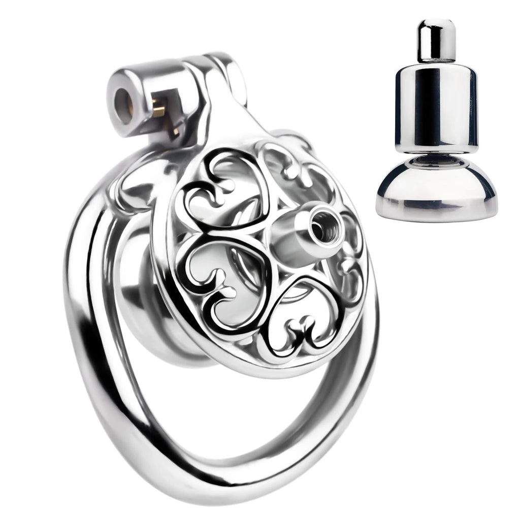 Cage de chastete inversee rosace de coeurs en metal 