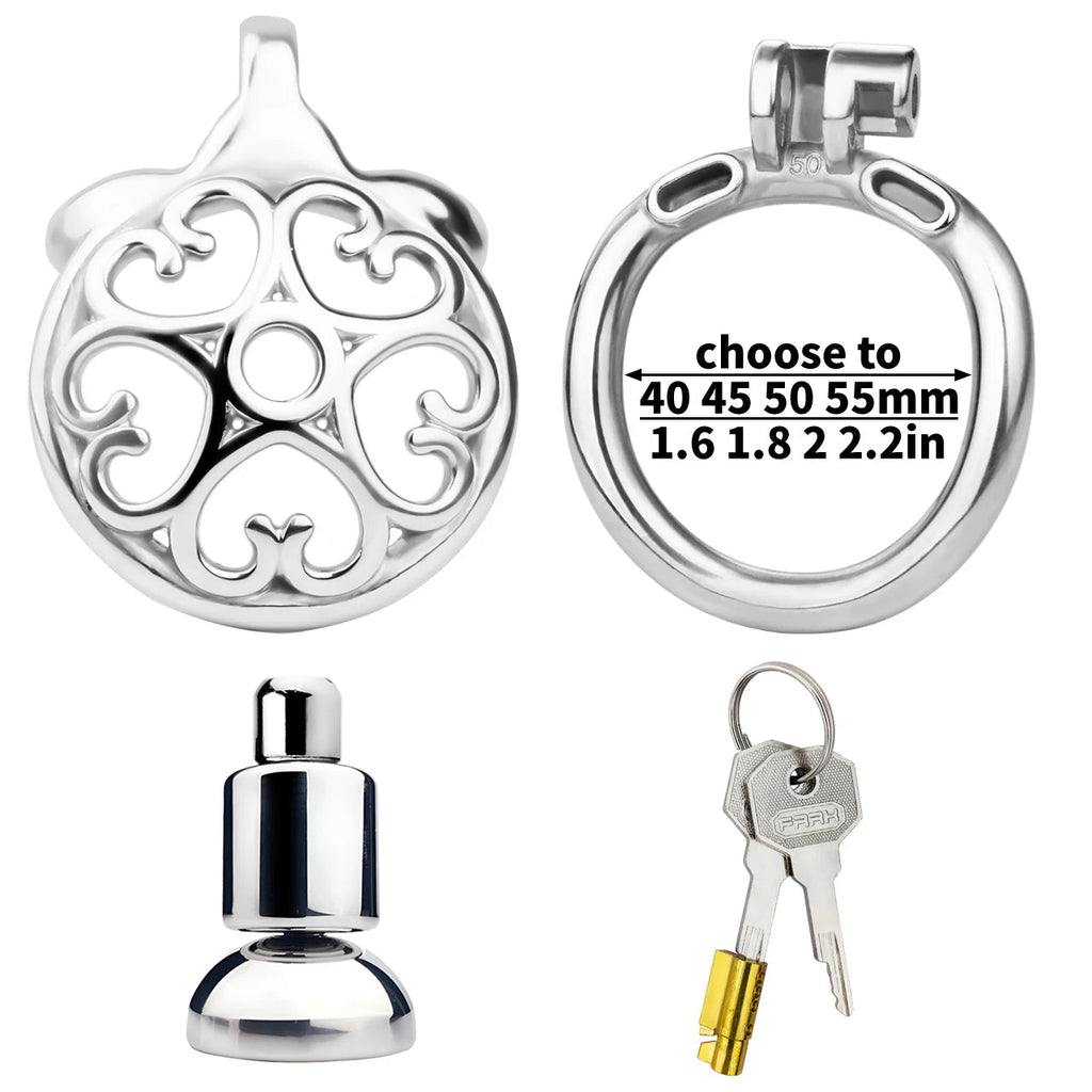 Cage de chastete inversee rosace de coeurs en metal 