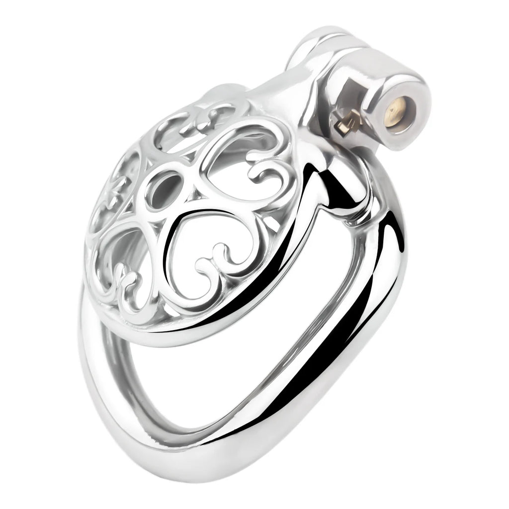 Cage de chastete inversee rosace de coeurs en metal 