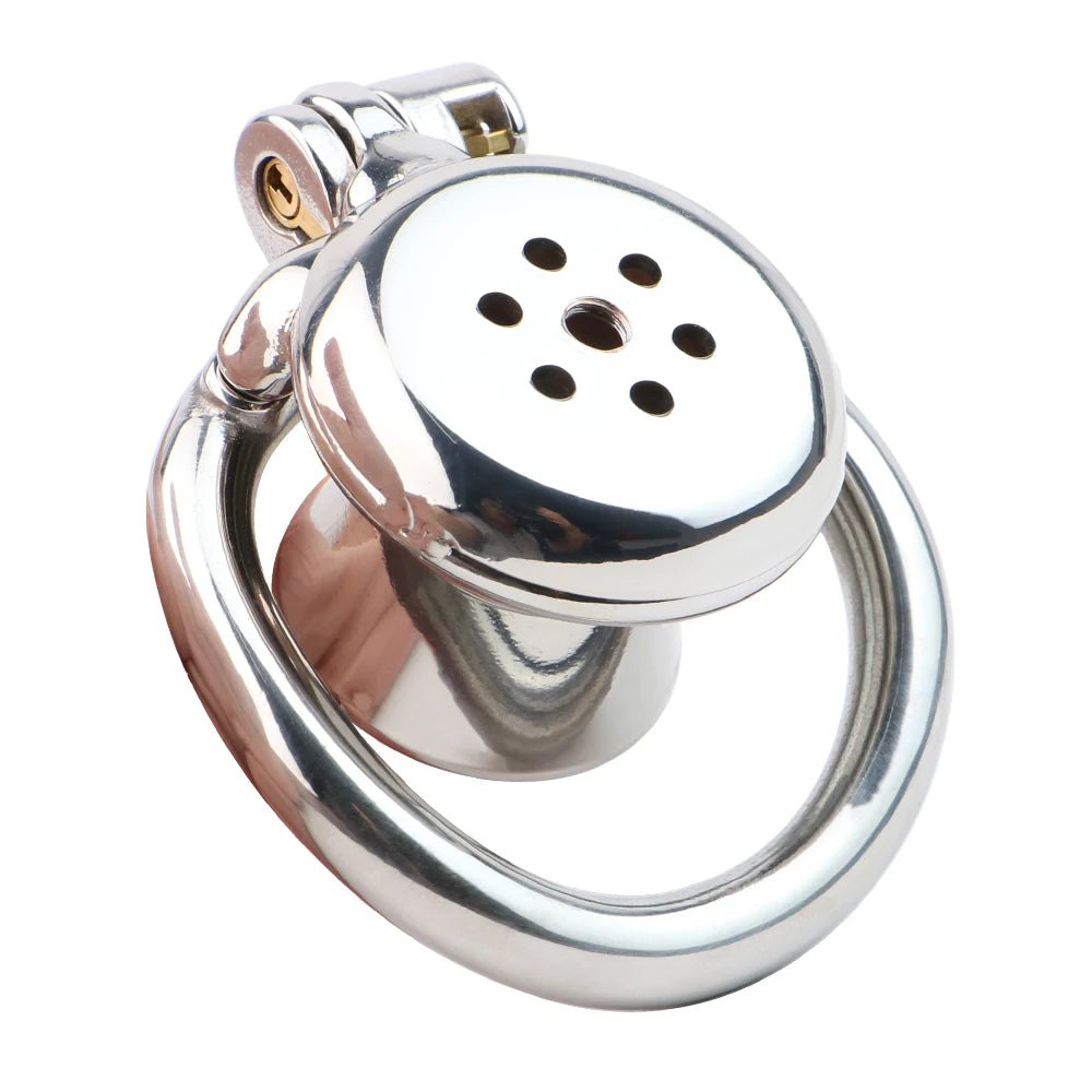Cage de chastete negative champignon en metal avec ceinture 