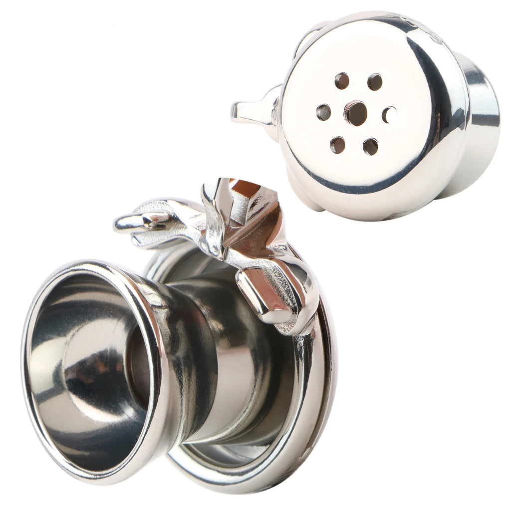 Cage de chastete negative champignon en metal avec ceinture 