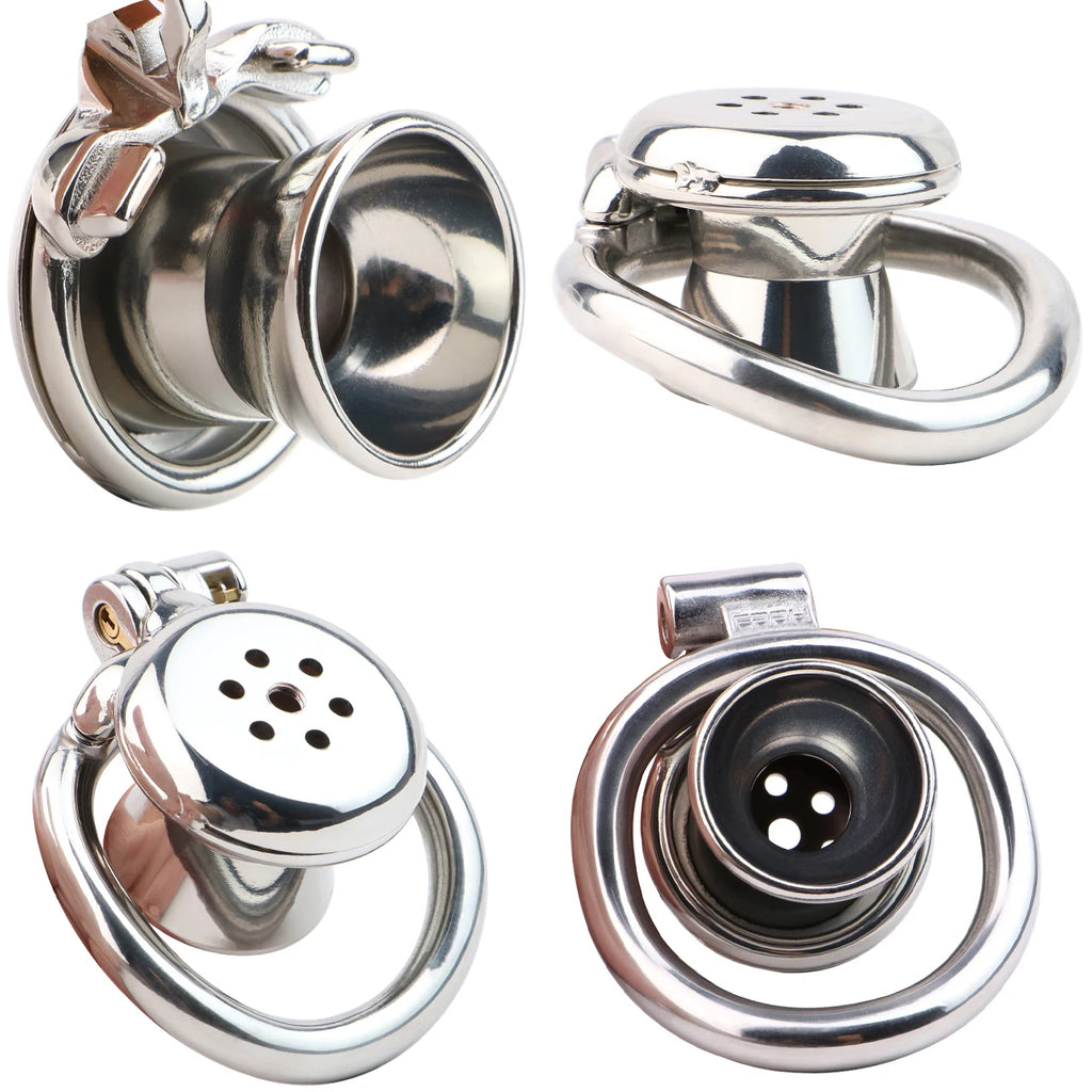 Cage de chastete negative champignon en metal avec ceinture 
