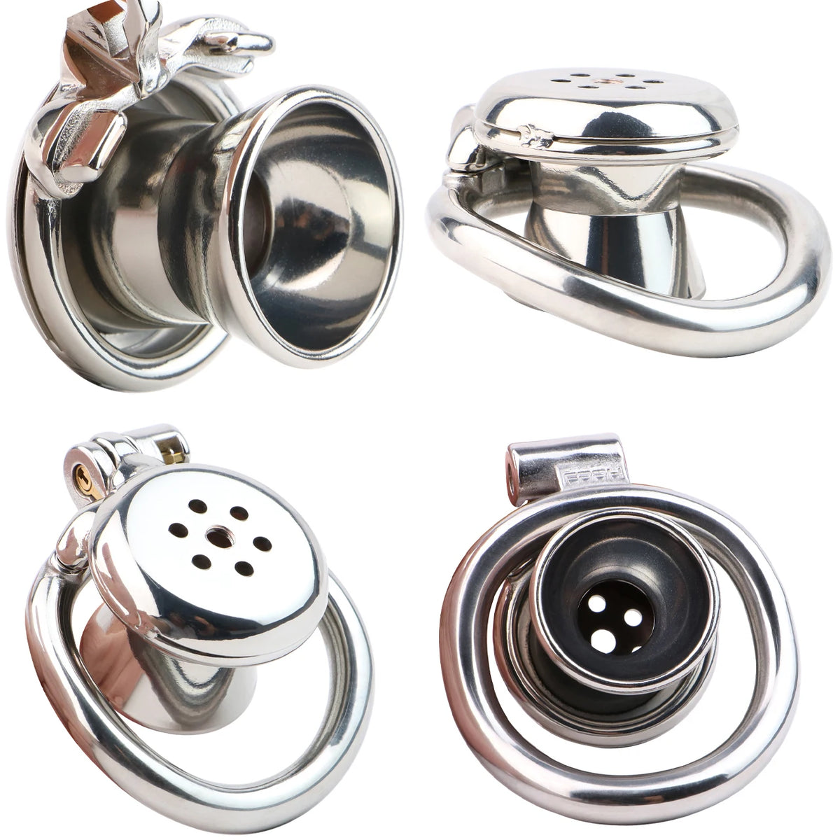 Cage de chastete negative champignon en metal avec ceinture 