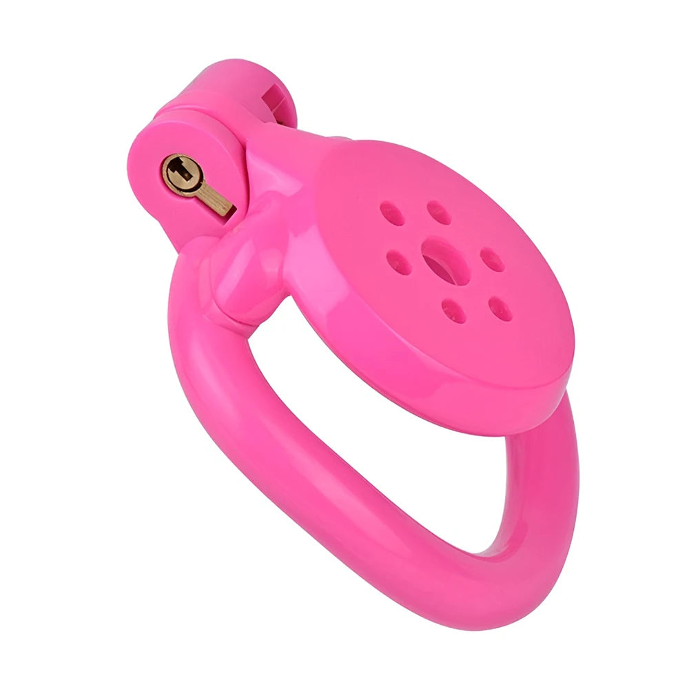 Cage de chastete plate en plastique rose profil