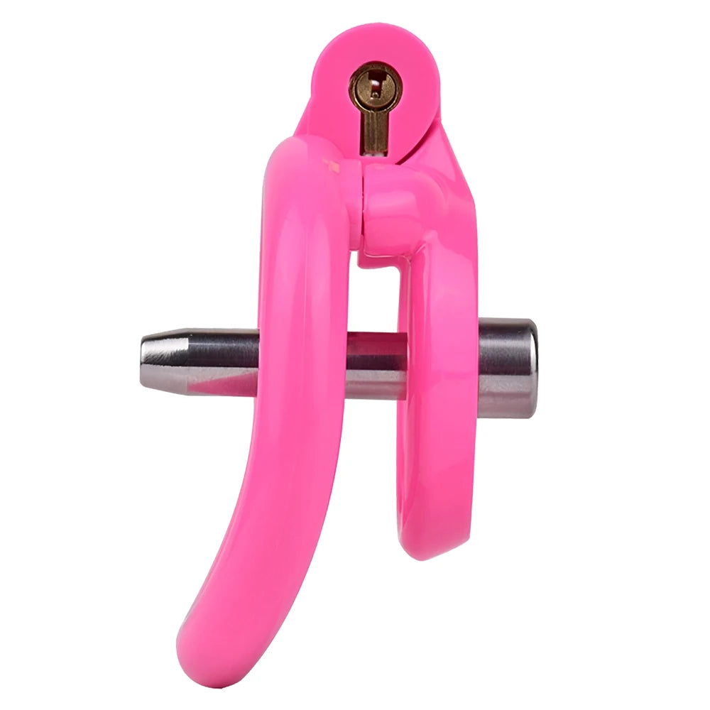 Cage de chastete plate en plastique rose avec plug d'uretre amovible