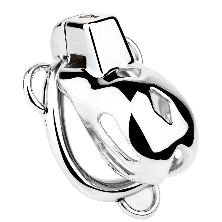Cage de Chasteté Cobra premium argentée avec Ceinture et plug anal amovible