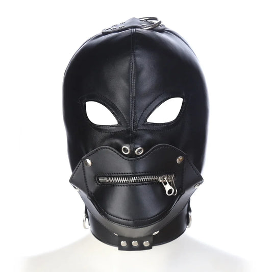 Cagoule BDSM fermeture zip bouche