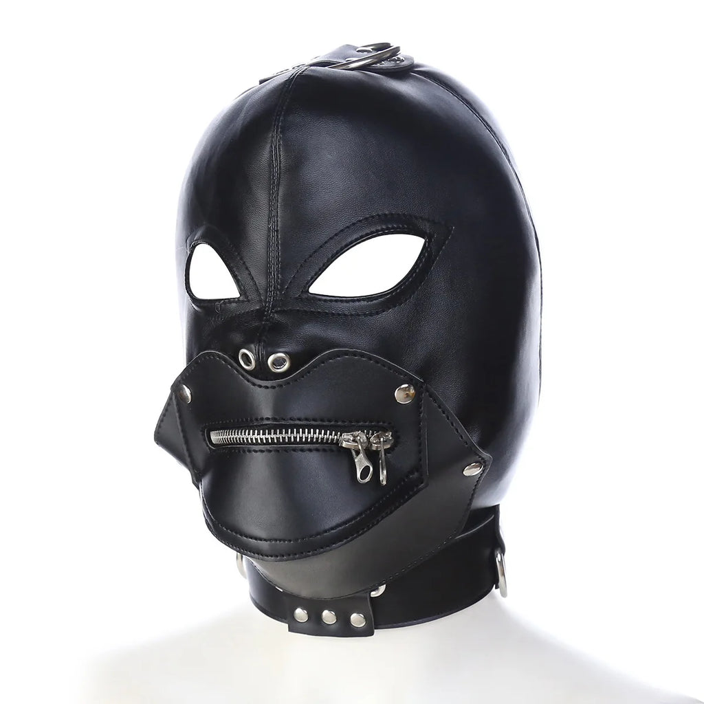 Cagoule BDSM fermeture zip bouche 
