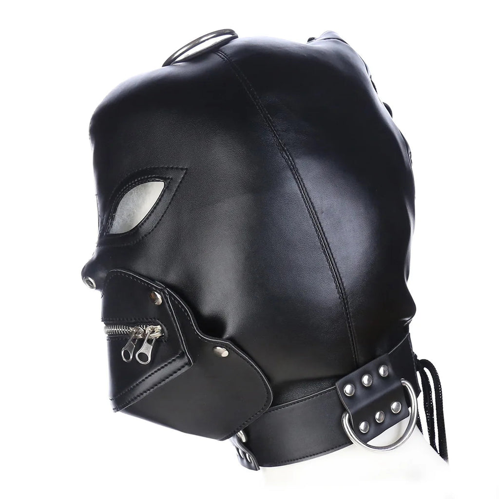 Cagoule BDSM fermeture zip bouche 