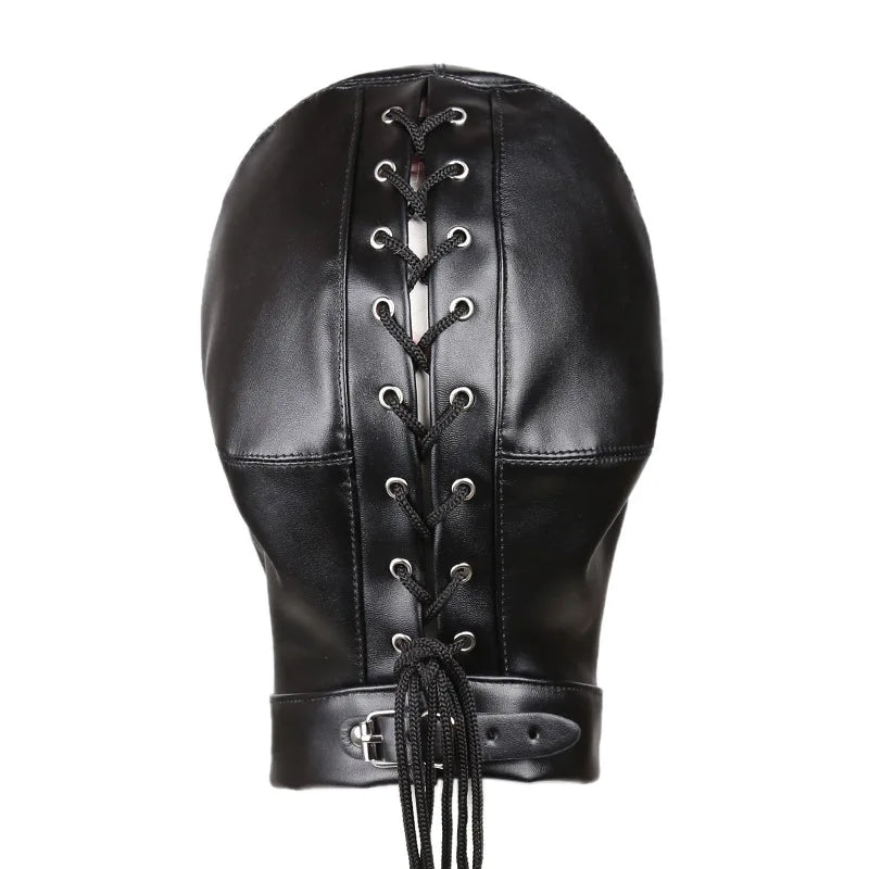 Cagoule BDSM Cuir PU Ouverture Bouche et Yeux