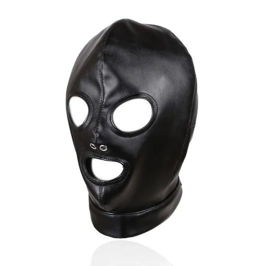 Cagoule BDSM ouverture yeux bouche cuir pu