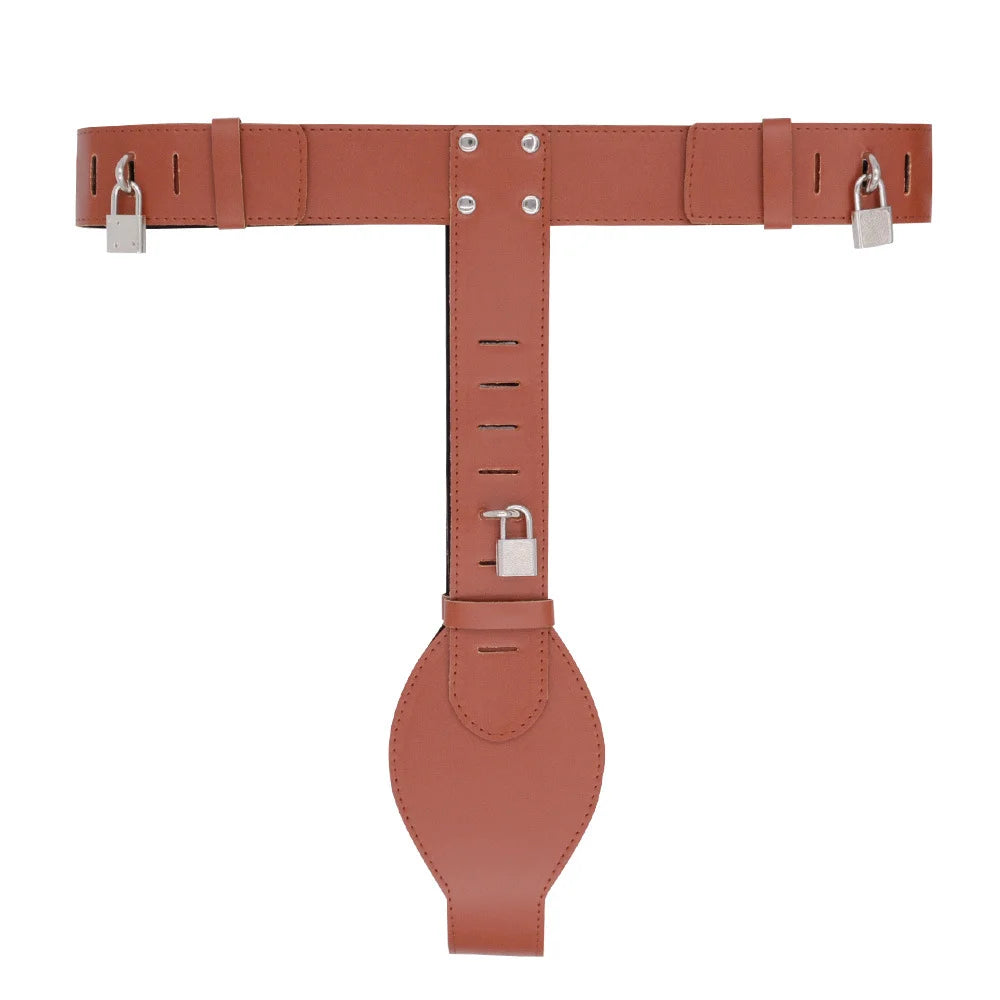 Ceinture de chastete coloree en cuir PU marron 2