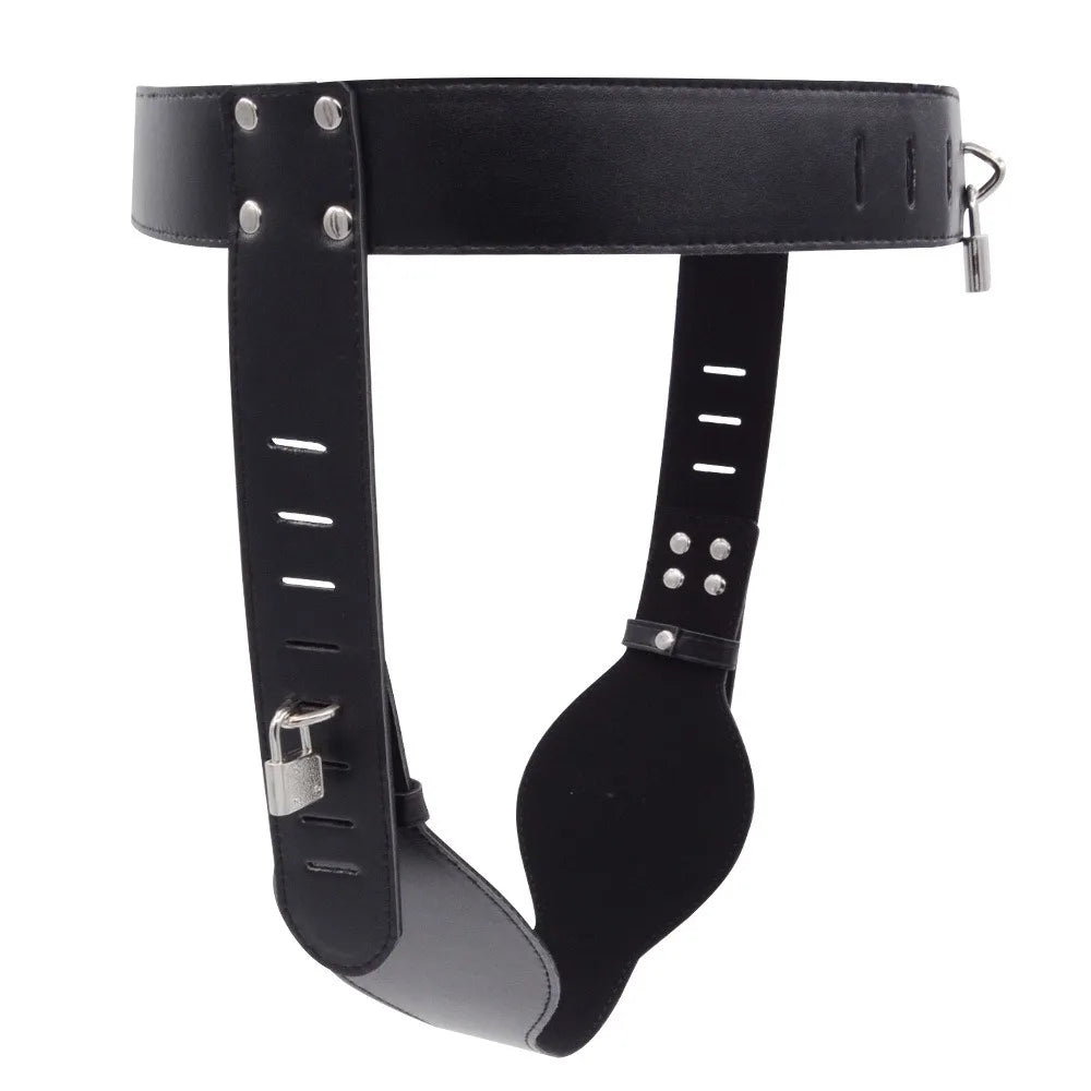 Ceinture de chastete coloree en cuir PU noir