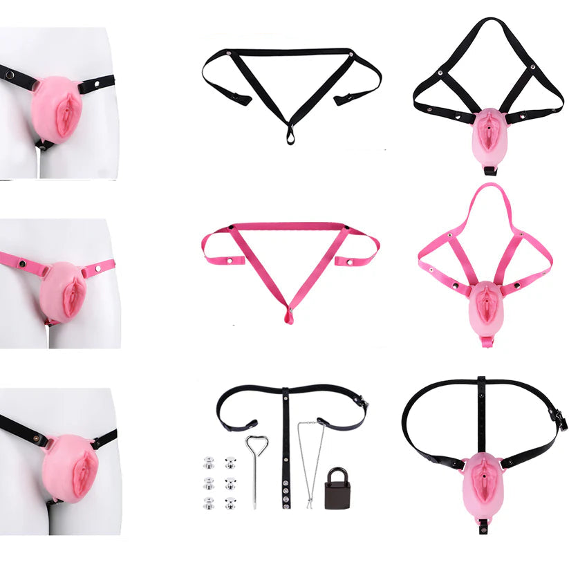 Ceinture de chasteté vagin grandes lèvres ouvertes en silicone souple