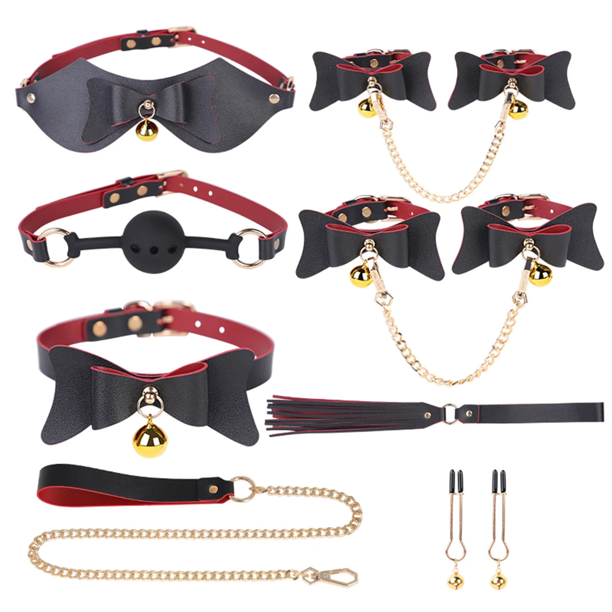 Kit BDSM à Clochettes noir rouge 