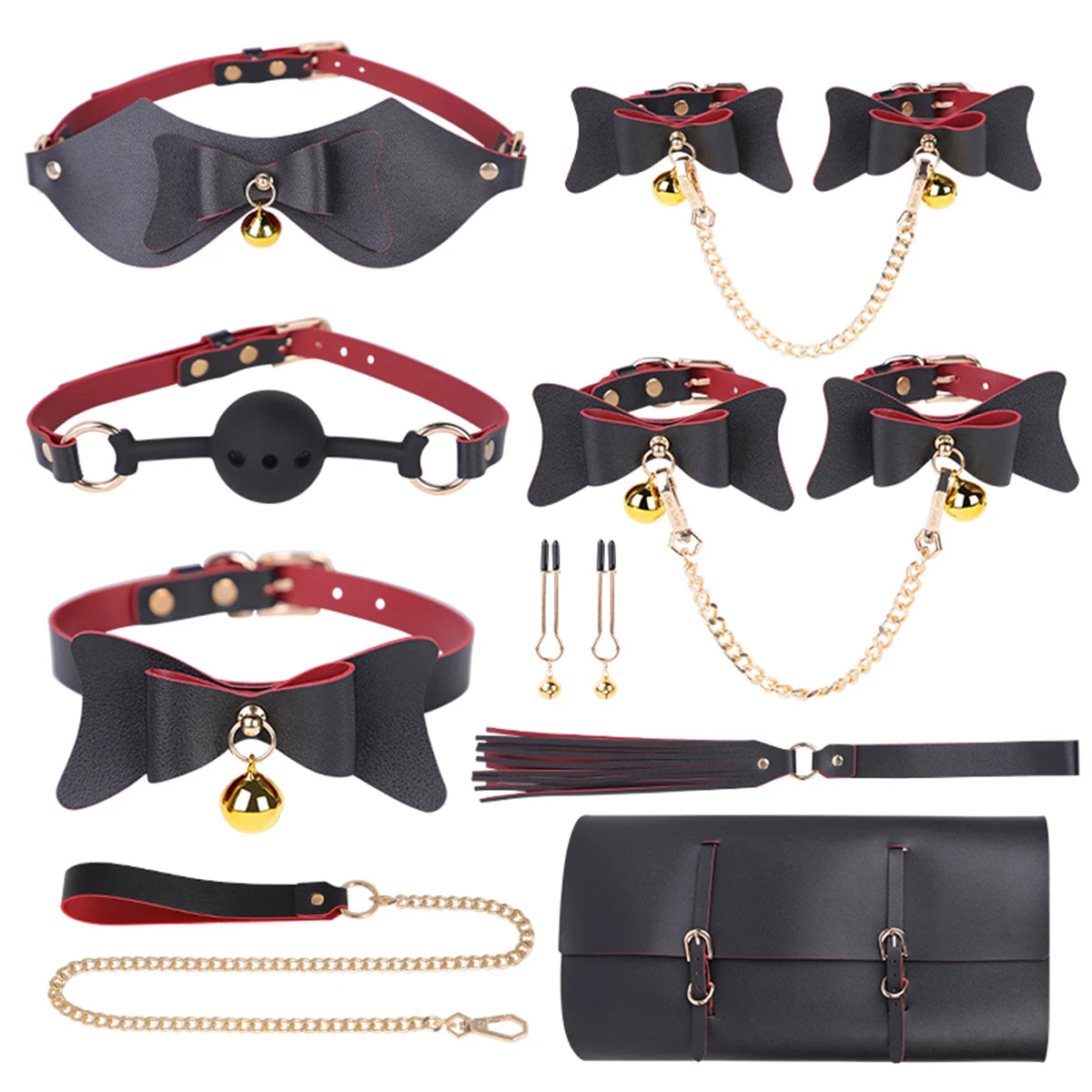 Kit BDSM à Clochettes noir rouge 