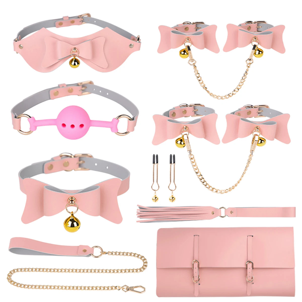 Kit BDSM à Clochettes rose gris 