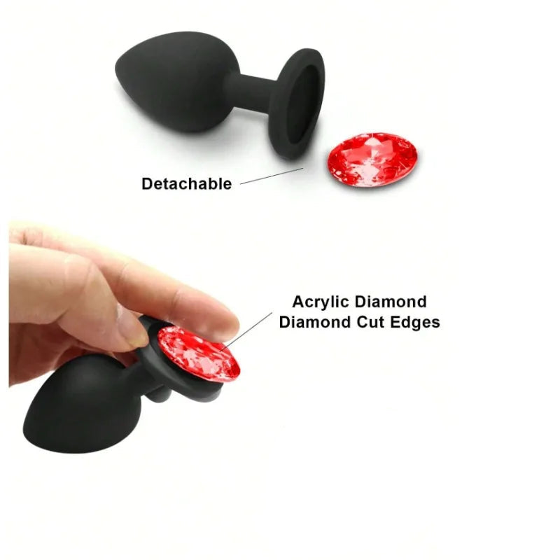 Plug Anal Silicone noir Diamant rouge