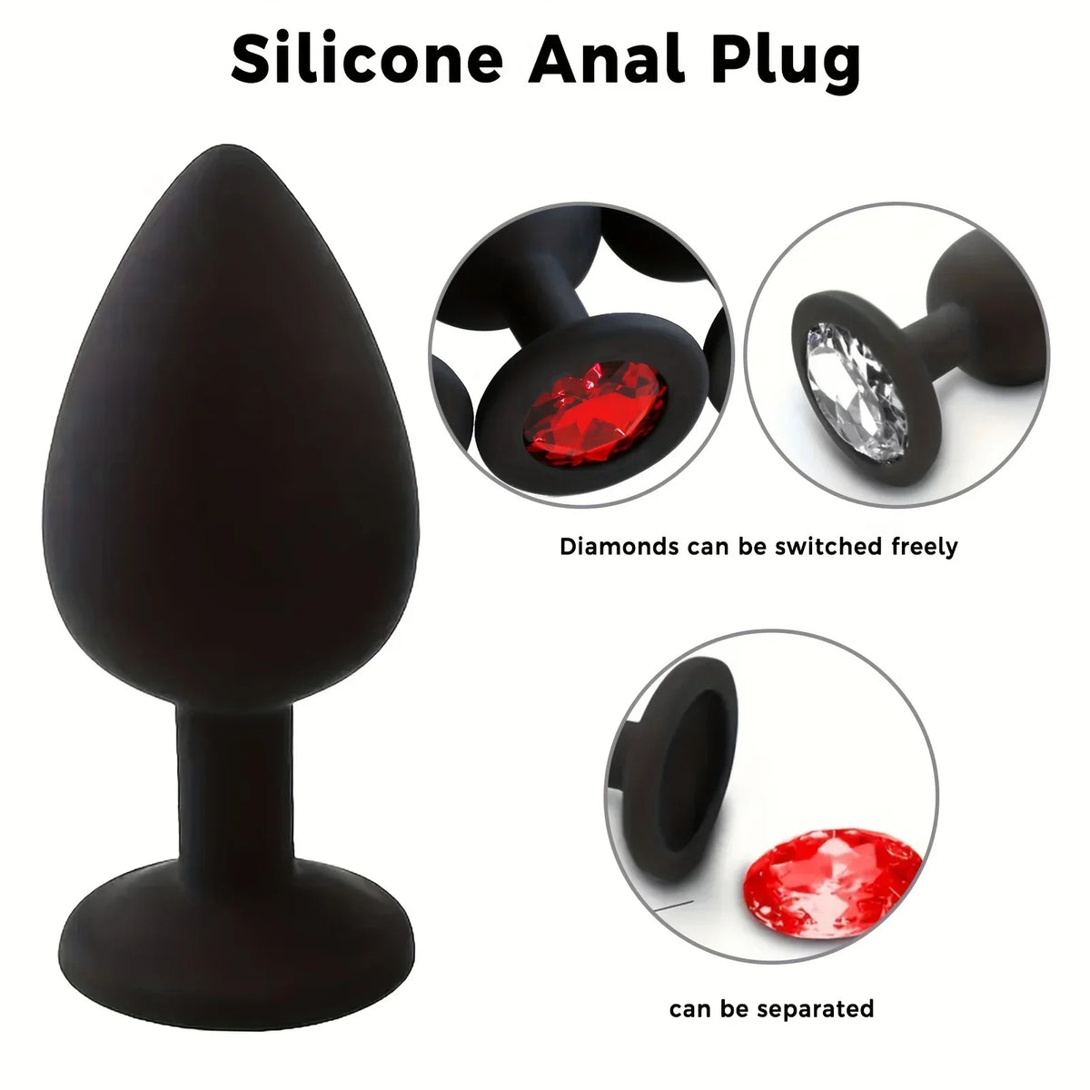 Plug Anal Silicone noir Diamant rouge